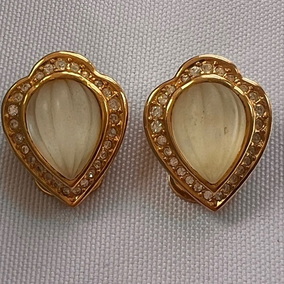 Christian Dior signed vintage glass Gold teardrop w/ Swarovski Crystals - Picture 2 of 6